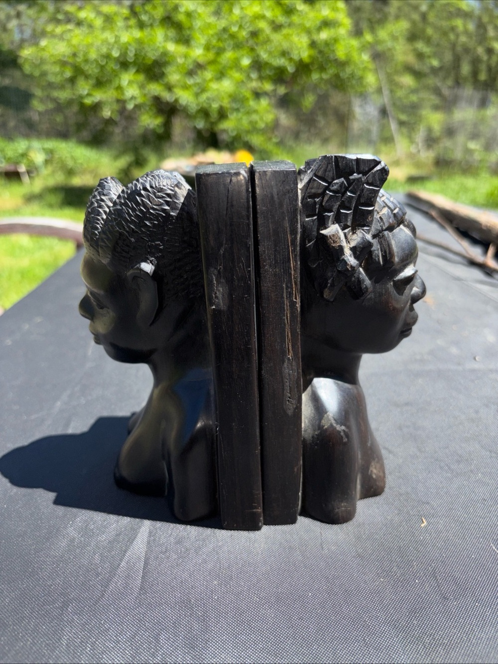 Hand-Carved Ebony African Bust Bookends - Pair - Picture 4 of 6